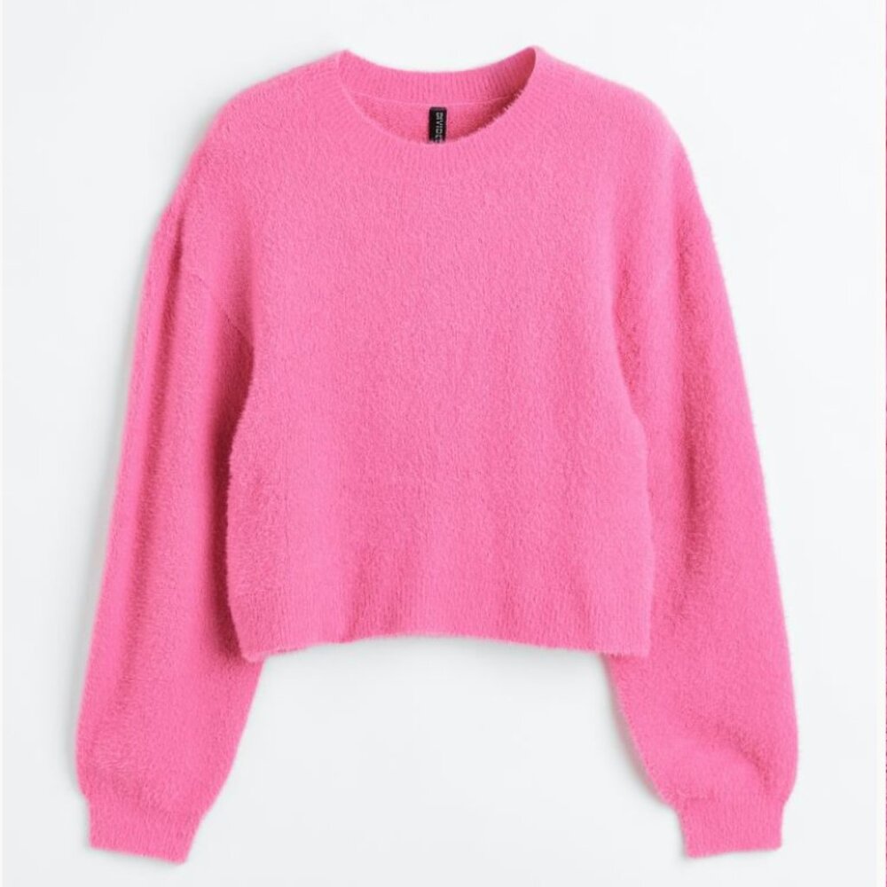 H&M Fuzzy Cropped Sweater - Hot Pink - Barbiecore - Size L